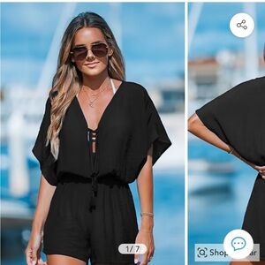 NWT CUPSHE Black Plunging Tassel Tie Cover-Up Romper, Large